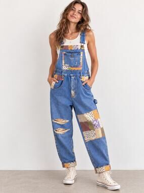 Get Used By Elie VTG 90s SZ M Patchwork Denim Overalls Deadstock NWT Rare